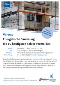 Vortrag: Energetische Sanierung – die 10 häufigsten Fehler vermeiden am 22.04.2025