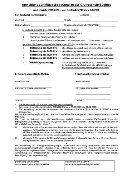 Anmeldeformular 2025-2026